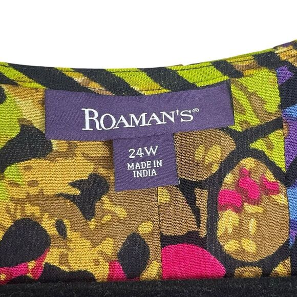 Roaman’s Tunic Top Sz 24 W Button Front Crinkled Rayon Crepe Mixed Animal Print - Picture 8 of 10